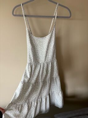 SHEIN Light Green Polka Dot Spaghetti Strap Tiered Dress